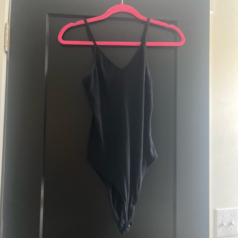 Agolde Black V-Neck Bodysuit with Thin Straps